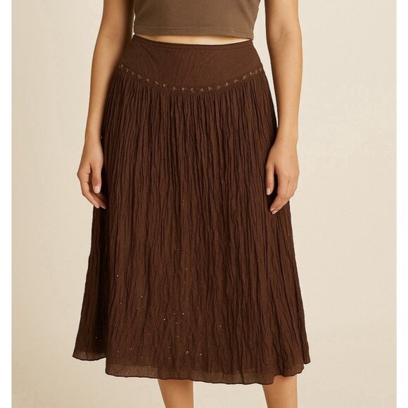 Talbots Women’s Crepe SILK  Maxi Skirt Sz 6 Brown Beaded Sequin Boho Chic Earthy - Picture 1 of 12